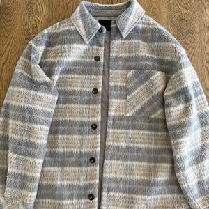 Oak + Fort Cozy Flannel Jacket Beige / Grey L